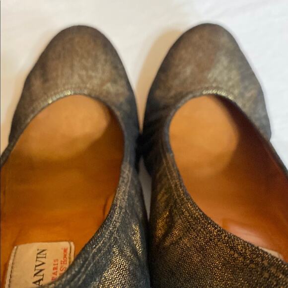 VTG Lanvin Metallic Gold Wedge Pumps Stacked Wood Heel Leather Soles 9 /39.5 - Picture 11 of 12